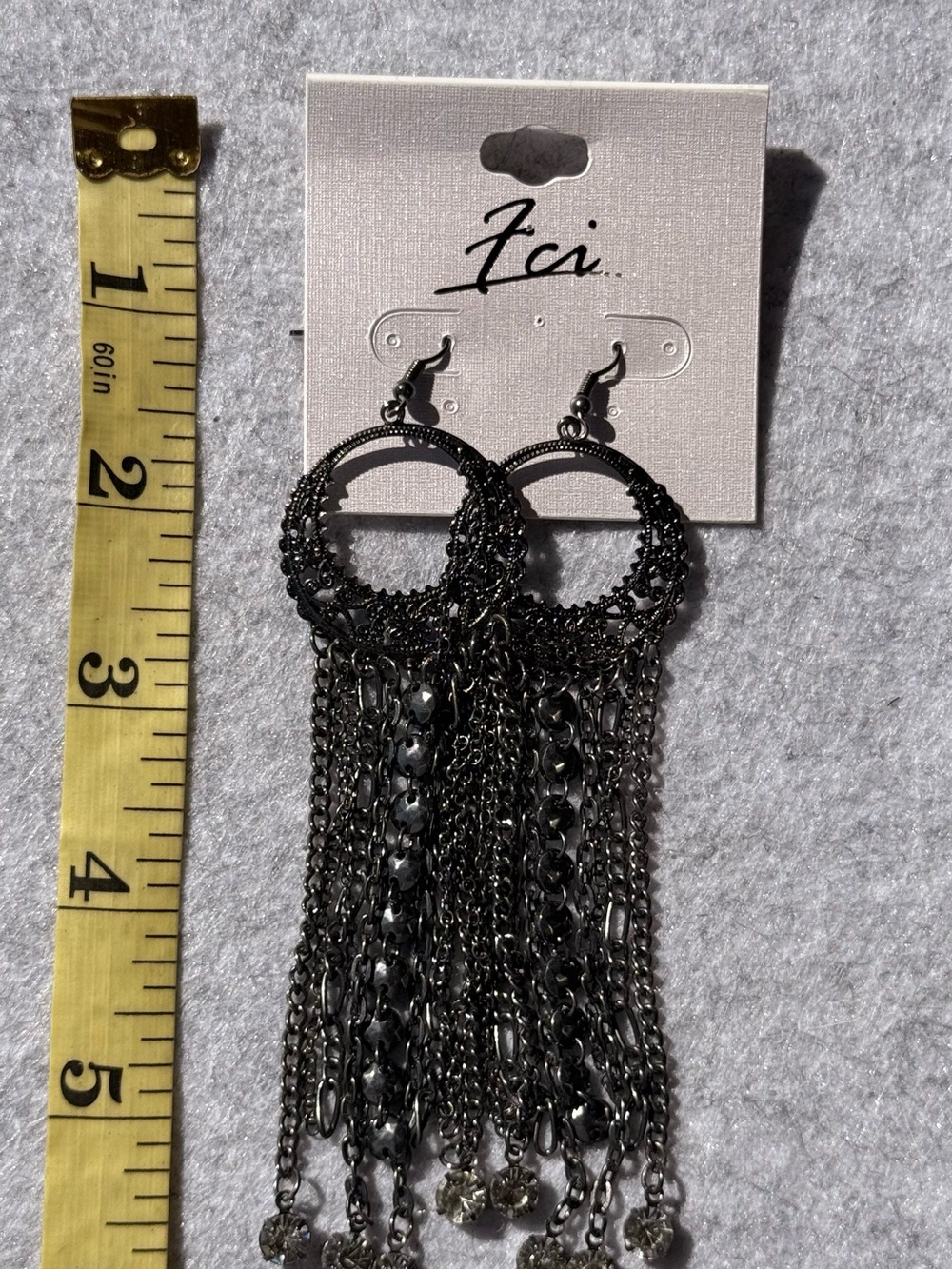 Black Gunmetal Fringe Drop Earrings